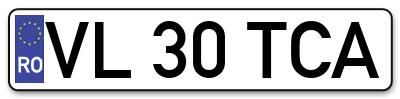 Placuta inmatriculare numar auto  VL-30-TCA, VL 30 TCA, VL30TCA