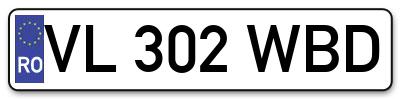 Placuta inmatriculare numar auto  VL-302-WBD, VL 302 WBD, VL302WBD