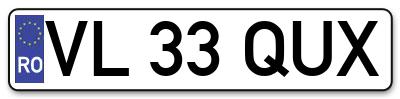 Placuta inmatriculare numar auto  VL-33-QUX, VL 33 QUX, VL33QUX