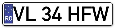 Placuta inmatriculare numar auto  VL-34-HFW, VL 34 HFW, VL34HFW