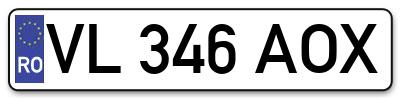 Placuta inmatriculare numar auto  VL-346-AOX, VL 346 AOX, VL346AOX