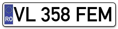 Placuta inmatriculare numar auto  VL-358-FEM, VL 358 FEM, VL358FEM