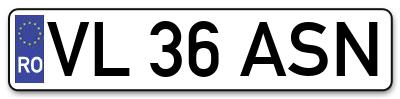 Placuta inmatriculare numar auto  VL-36-ASN, VL 36 ASN, VL36ASN