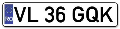 Placuta inmatriculare numar auto  VL-36-GQK, VL 36 GQK, VL36GQK