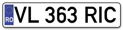 Placuta inmatriculare numar auto  VL-363-RIC, VL 363 RIC, VL363RIC