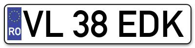 Placuta inmatriculare numar auto  VL-38-EDK, VL 38 EDK, VL38EDK
