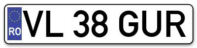 Placuta inmatriculare numar auto  VL-38-GUR, VL 38 GUR, VL38GUR