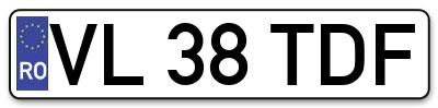 Placuta inmatriculare numar auto  VL-38-TDF, VL 38 TDF, VL38TDF