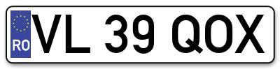 Placuta inmatriculare numar auto  VL-39-QOX, VL 39 QOX, VL39QOX