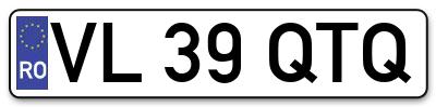 Placuta inmatriculare numar auto  VL-39-QTQ, VL 39 QTQ, VL39QTQ