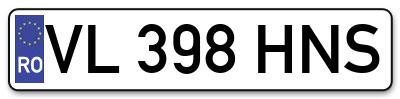 Placuta inmatriculare numar auto  VL-398-HNS, VL 398 HNS, VL398HNS