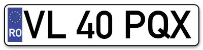 Placuta inmatriculare numar auto  VL-40-PQX, VL 40 PQX, VL40PQX