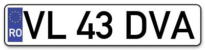Placuta inmatriculare numar auto  VL-43-DVA, VL 43 DVA, VL43DVA