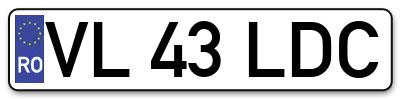Placuta inmatriculare numar auto  VL-43-LDC, VL 43 LDC, VL43LDC