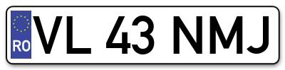 Placuta inmatriculare numar auto  VL-43-NMJ, VL 43 NMJ, VL43NMJ