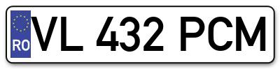 Placuta inmatriculare numar auto  VL-432-PCM, VL 432 PCM, VL432PCM