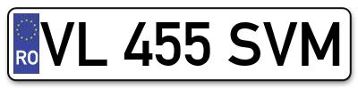 Placuta inmatriculare numar auto  VL-455-SVM, VL 455 SVM, VL455SVM