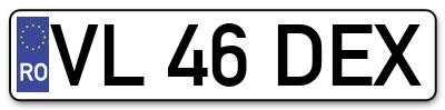 Placuta inmatriculare numar auto  VL-46-DEX, VL 46 DEX, VL46DEX