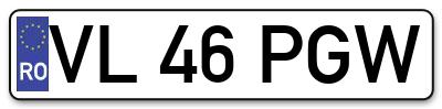 Placuta inmatriculare numar auto  VL-46-PGW, VL 46 PGW, VL46PGW
