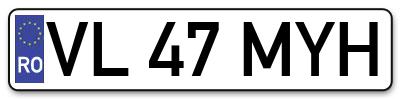 Placuta inmatriculare numar auto  VL-47-MYH, VL 47 MYH, VL47MYH