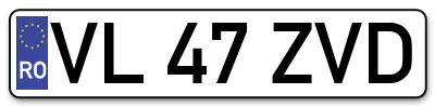 Placuta inmatriculare numar auto  VL-47-ZVD, VL 47 ZVD, VL47ZVD