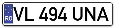 Placuta inmatriculare numar auto  VL-494-UNA, VL 494 UNA, VL494UNA