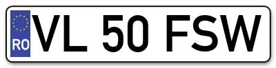 Placuta inmatriculare numar auto  VL-50-FSW, VL 50 FSW, VL50FSW