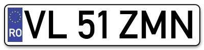 Placuta inmatriculare numar auto  VL-51-ZMN, VL 51 ZMN, VL51ZMN