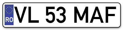 Placuta inmatriculare numar auto  VL-53-MAF, VL 53 MAF, VL53MAF