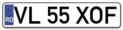 Placuta inmatriculare numar auto  VL-55-XOF, VL 55 XOF, VL55XOF