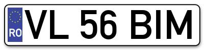Placuta inmatriculare numar auto  VL-56-BIM, VL 56 BIM, VL56BIM