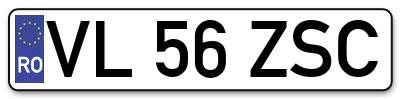 Placuta inmatriculare numar auto  VL-56-ZSC, VL 56 ZSC, VL56ZSC