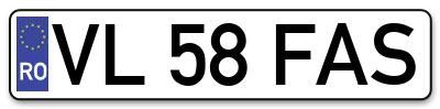 Placuta inmatriculare numar auto  VL-58-FAS, VL 58 FAS, VL58FAS