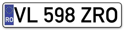 Placuta inmatriculare numar auto  VL-598-ZRO, VL 598 ZRO, VL598ZRO