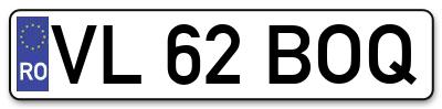 Placuta inmatriculare numar auto  VL-62-BOQ, VL 62 BOQ, VL62BOQ