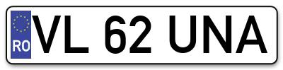 Placuta inmatriculare numar auto  VL-62-UNA, VL 62 UNA, VL62UNA