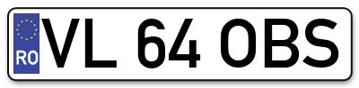 Placuta inmatriculare numar auto  VL-64-OBS, VL 64 OBS, VL64OBS