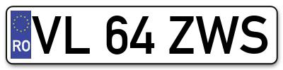 Placuta inmatriculare numar auto  VL-64-ZWS, VL 64 ZWS, VL64ZWS