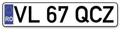 Placuta inmatriculare numar auto  VL-67-QCZ, VL 67 QCZ, VL67QCZ