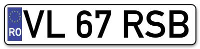 Placuta inmatriculare numar auto  VL-67-RSB, VL 67 RSB, VL67RSB