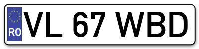 Placuta inmatriculare numar auto  VL-67-WBD, VL 67 WBD, VL67WBD