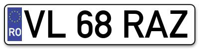 Placuta inmatriculare numar auto  VL-68-RAZ, VL 68 RAZ, VL68RAZ