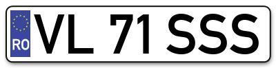 Placuta inmatriculare numar auto  VL-71-SSS, VL 71 SSS, VL71SSS