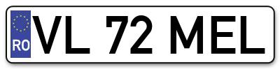 Placuta inmatriculare numar auto  VL-72-MEL, VL 72 MEL, VL72MEL