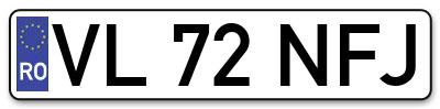 Placuta inmatriculare numar auto  VL-72-NFJ, VL 72 NFJ, VL72NFJ