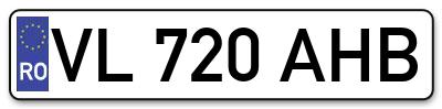 Placuta inmatriculare numar auto  VL-720-AHB, VL 720 AHB, VL720AHB