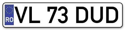 Placuta inmatriculare numar auto  VL-73-DUD, VL 73 DUD, VL73DUD