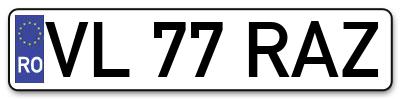 Placuta inmatriculare numar auto  VL-77-RAZ, VL 77 RAZ, VL77RAZ