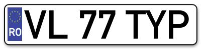 Placuta inmatriculare numar auto  VL-77-TYP, VL 77 TYP, VL77TYP