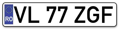 Placuta inmatriculare numar auto  VL-77-ZGF, VL 77 ZGF, VL77ZGF